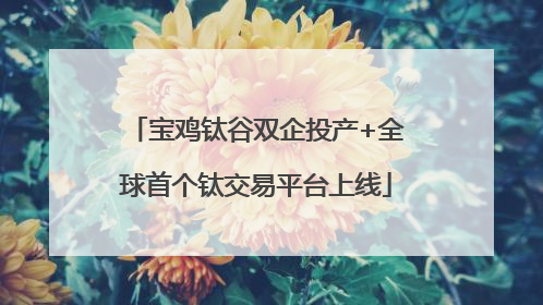宝鸡钛谷双企投产+全球首个钛交易平台上线